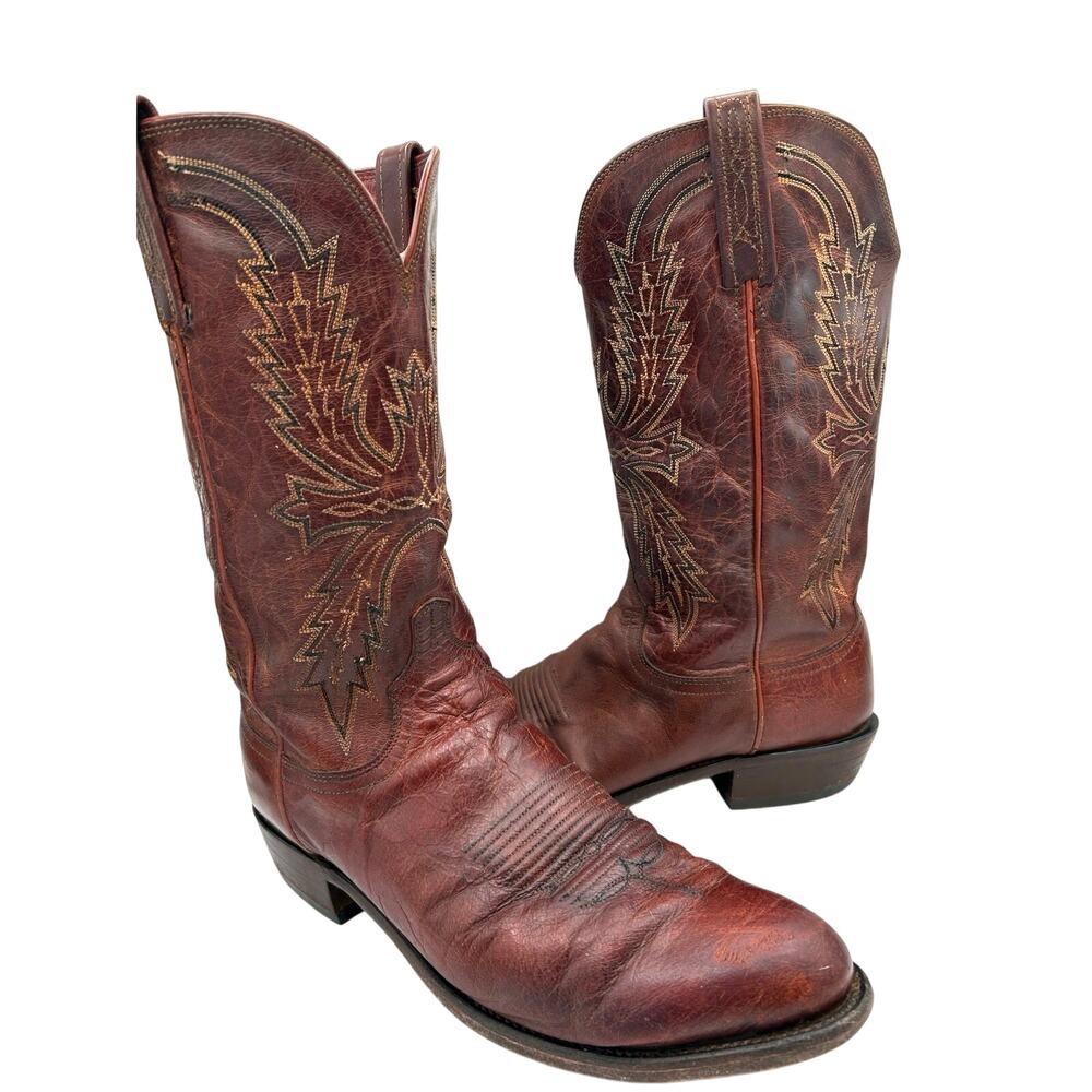Lucchese 2000 men's western boots Brown exotic leather round toe SZ 10.5 B